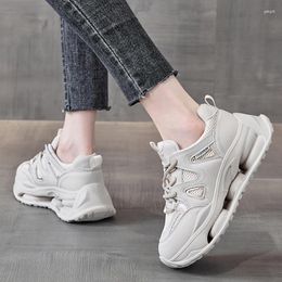 Casual Shoes 5.5CM Thick Sole Heightening Ladies Sneakers Fashion Leather Lace-up Mesh Breathable Running Size 35-40