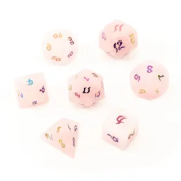 Gemstones Natural Rose Quartz Polyhedral Loose Gemstones Dice 7pcs Set Dungeons & Dragons Plating Fonts Stone Dice Set DND RPG Games Ornamen