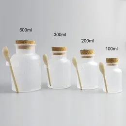 Storage Bottles 100 X Empty 100g 200g 300g 500g ABS Plastic Bath Salt Bottle 200ml Powder With Cork Jar Wood Spoon