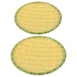 Plates 2 Pcs Bamboo Round Plate Retro Pot Dish Restaurant Large Barbecue Platters For Serving Rustic Tray Weaving Coffee