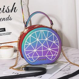 Shoulder Bags Womens Round Shape Holographic Crossbody Bag Purses PU Leather Handbags Totes Geometric Luminous