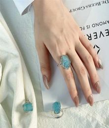 Natural Blue Aquamarine Stone Ring 925 Sterling Silver Gemstone Rings for Women Open Adjustable Size Handmade Fine Jewellery 2202097908284