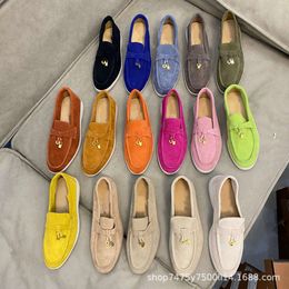 High Version Lp Classic Suede Slip on Flat Sole Casual Single Toe Layer Cowhide Mens Womens Large Lazy Lefu Shoes