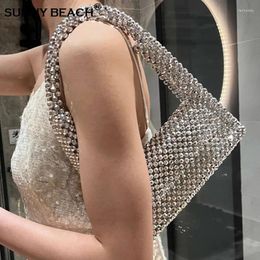 Totes Silver Beaded Women Bag Fashion Hollow Woven Underarm High Quality Flip Shoulder Handbag