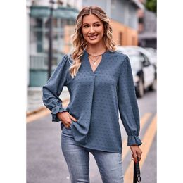 Autumn Novo 2024 Mulher Jacquard T-Shirt V-G-decote Longo Longo Top de Guarda