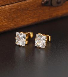 Classics Romantic Luxury Fashion Design 24k Solid Fine Yellow Gold Filled Cubic Zirconia 8MM Square Wedding Stud Earring for Women7698637