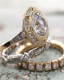 Choucong Brand Wedding Rings Top Sell 3PCS Vintage Jewellery 925 Sterling SilverGold Fill Round Cut White Eternity 3A Cubic Zircon 1358116