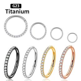 G23 Hinged Segment Hoop CZ Stone Nose Ring Nipple Clicker Ear Cartilage Tragus Helix Lip Earring Piercing Body Jewellery 240407