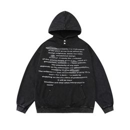 English Letter Printed Hoodie Trendy Brand European And American Washed Old Men's Loose And Niche Pullover Autumn And Winter Top