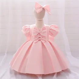 Girl Dresses Baby Girls Pink Bow Princess Dress Wedding Bridesmaid Prom Gown For Flower Kids Toddler Formal Christmas Ball Children Wear