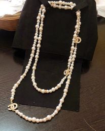 Fashion Designer pearl sweater chain Beaded necklace for women Party Wedding luxury Jewellery for Bride with box