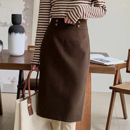 Skirts M1326 Women Midi Hem Split Invisible Zipper Twill Knit Fashion Urban Elegant Shopping Office Lady Business Workwear Skirt