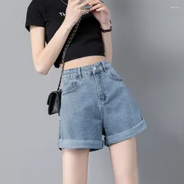 Women's Shorts Yk2 Summer Casual Blue Denim High Waist Simple Harajuku Teens Short Trouser Basic Loose Wide-leg Womens Clothing