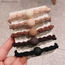 Hair Rubber Bands 5pcs/set Korean Simple coffee color elastic hair bands frosted bead hair rope hair tie for girls headwear women Hair Accessories Y240417