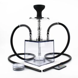 Cube Acrylic Hookah Set with 2 Hose LED Light Silicone Bowl Hookahs Narguile Sheesha Chicha Nargile Cachimbas Shisha Box Ket 240417