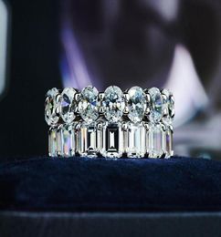 2019 Luxury Jewellery 925 Sterling Silver Emerald Cut White Topaz CZ Diamond Gemstones Eternity Women Wedding Engagement Ba5672093
