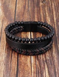 bangle Fashion Natural stone Magnetic button leather 21cm braided bracelet men039s titanium steel Jewellery Nice gift 3418 Q23340771