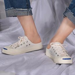 Casual Shoes Smile Semi-slip Canvas Women No Heel Summer 2024 All-match Slip-on Fashion Comfortable Fashionable