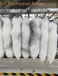 40cm/16"-Long 100% Real Genuine Fox Fur Tail Keychians Plush Pom Poms Cosplay Toy Keyrings Car KeyChain Bag Charm Tassels4858962