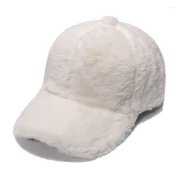 Ball Caps 2024 Hat Female Korean Winter Warm Fur Baseball Cap Tide Outdoor Thickening Pure Color Leisure Feather