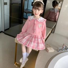 Clothing Sets 3-14 Years Old Girl Preppy Style JK Sweet Plaid Lapel Mini Skirt Suit Kids Boutique Clothes Clothes110-160M