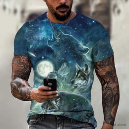 Men's T-Shirts Wolf Print Mens T-Shirts Short-Sleeved Man T-Shirt New Summer Casual Tee Outdoor Streetwear Shirt Men Clothes Male Clothing Top