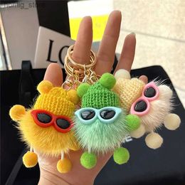 Plush Keychains Plush Small Coal Ball Keychain Cute Cartoon Plush Doll Pendant colourful Coal Ball Car Bag Keyring Creative Pendant Ornaments Y240415