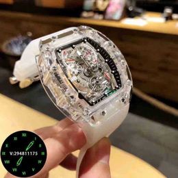 Richardmill Watch Designer Luxury Mens Wristwatch Leisure Men's Transparent Shell Automatic Mechanical Personality Full Hollow Crystal Factory Original Logo