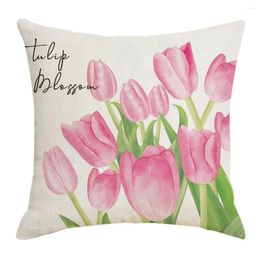 Pillow Easy Maintenance Pillowcase Tulip Flowers Throw Cover Zipper Closure Wear Resistant Fabric For Room