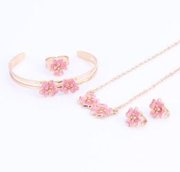 Gold Color Enamel Flower Necklace Bangle Bracelet Ring Set For Children Kids Costume Jewelry Sets 5Color6835445