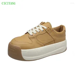 Casual Shoes CICIYANG Women's Spring Sports 2024 Thick-soled Bread Retro Platform Ladies Chunky Sneakers Black Yellow