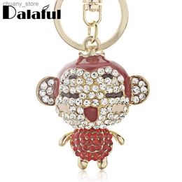 Keychains Lanyards Dalaful Cute Chic Charm Red Enamel Lovely Monkey Crystal key chains holder HandBag Pendant Keyrings Keychains Jewelry K122 Y240417