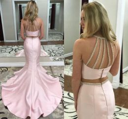 Blush Pink Mermaid Prom Dresses Two Piece Two Piece Satin 2024 Newest Sweep Train Custom Made Evening Gown Formal Occasion Wear