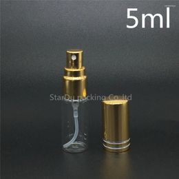 Storage Bottles 500Pcs/lot 5ml Glass Spray 5CC Perfume Bottle With Gold Cap Small Travel Packing Container