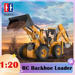 Diecast Model Cars Double E E589 RC Backhoe Loader 1 20 Excavator Remote Control Vehicle Engineering Vehicle Truck Bulldozer Trailer Toy J240417