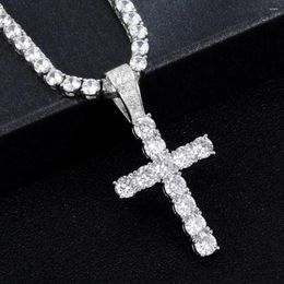 Pendant Necklaces Hip Hop Micro Pave Zircon Cross Crystal Custom Size Tennis Chain Necklace Out Men's Jewelry273Y