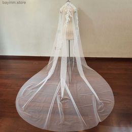 웨딩 헤어 보석 실제 사진 Mantilla Wedding Veil with Hidden Comb Lace on Top 3 미터 길이의 신부 베일 머리 베일 웨딩 액세서리