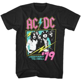 ACDC Neon Highway 1979 T-shirt Metal Rock Band to Hell Short Short