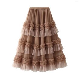 Skirts Pleated Length For Women A Line Layered Tulle Party Wedding Tutu Skirt High Waisted Versatile Ruffle Swing Cake