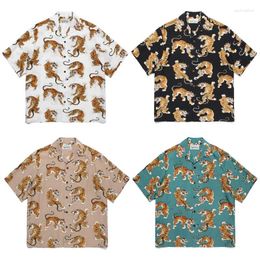 Men's Casual Shirts Hundred Tiger Map Full Print WACKO MARIA Hawaii Shirt Men Woman Summer High Quality Pocket Lapel Loose Top Tee T