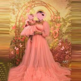 New Mother And Kids Evening Dresses Long Sleeves A Line Extra Puffy Tulle Mom Me Tutu Photo Shoot Dressing Gowns Custom Made