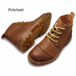 Dress Shoes Men's Casual High-Top Leather Genuine Retro Work Tendon Sole Brown Soft Trendy Boots For Men