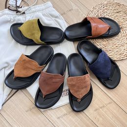 Leather sandals Suede Empire slippers for womens Flip flops summer casual sandale slides Luxury fashion brands NEW Lock Flats Metal Buckle Beach Shoes Mules Slider