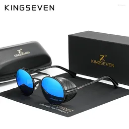 Sunglasses KINGSEVEN Brand Classic Gothic Steampunk Polarised Men Vintage Round Metal Frame Sun Glasses Eyewear