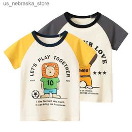 T-shirts Cartoon Animal T Shirt Boys 2024 Summer Childrens Short Sleeve T-shirt Cotton Boy Clothes Lion Kids Tops Dropshipping Q240418