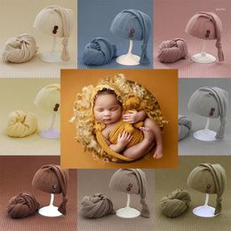 Blankets Born Pography Clothes Stretch Wrap Long Tail Hat 2 Pcs Sets Unisex Baby Po Clothing Swaddle Soft Elastic 40 150cm