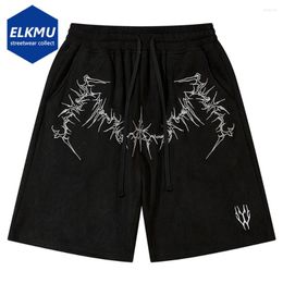 Men's Shorts Vintage Embroidery Suede Men Streetwear Harajuku Hip Hop Loose 2024 Summer Oversized Casual