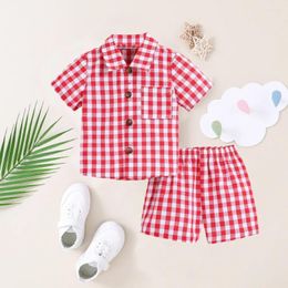 Clothing Sets 0-3Y Baby Boys Girls Summer Shorts Short Sleeve Lapel Button Up Plaid Tops Shirts And Pants Kids Clothes