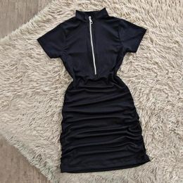 Casual Dresses Sexy Tight Half High Collar Pleated Waist Mini Dress Spicy Girls Slim Bodycon Women Vestidos Cortos Party Mujer Clothing