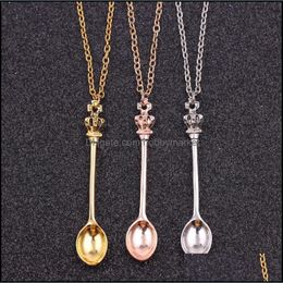 Pendant Necklaces Wholesale Jewelry Chain Gold Sier Crown Mini Teapot Royal Alice Snuff Necklace Spoon Pendant Drop Delivery Otgup